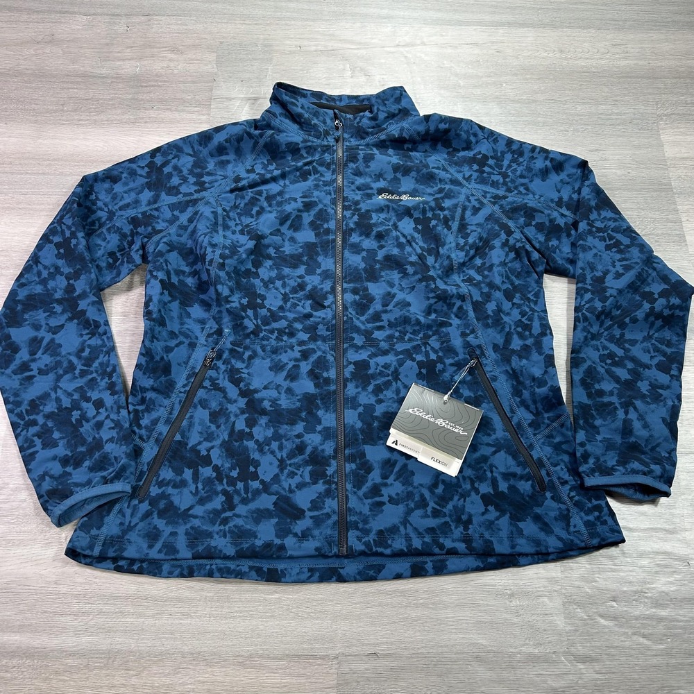 NEW Eddie Bauer First Ascent Jacket Womens XL Blue Camo Softshell Zip Stretch